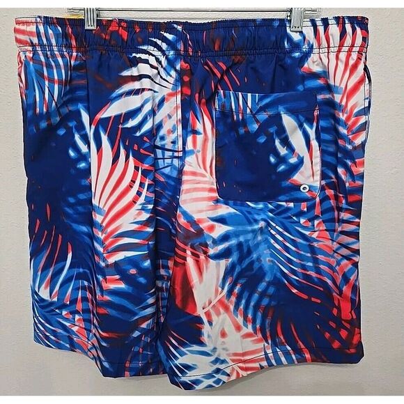 Speedo Men's Volley Ghost Palm Swim Trunk Blue/White/Red‎ XXL - Picture 3 of 3